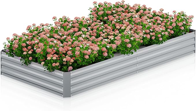 Magshion Raised Garden Bed, 8 x 4 x 1 ft Galvanized Gardening Planter Box, Open Bottom Design for Elevated Vegetables, Flowers & Herbs, Anti-Rust & Easy to Assemble, Silver