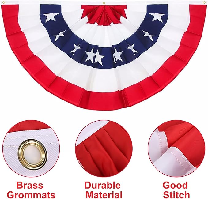 American Pleated Fan Flag, 3 x 1.5 Ft USA Patriotic Half Fan Bunting, Indoor Outdoor 4th of July Memorial Day 250th Anniversary Decorations (20 Pcs)