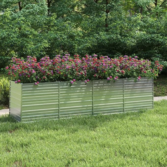 YAFF Garden Raised Bed Silver Galvanized Steel 126 x 31.5 x 30.3 in,Pots & Planters-316890