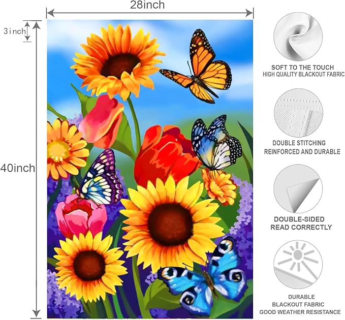 large Garden Flag 28x40 Double Sided sunflower spring flag, monarch Butterfly Floral Flower Welcome Garden Yard House Flags Outside House Spring Summer Décor
