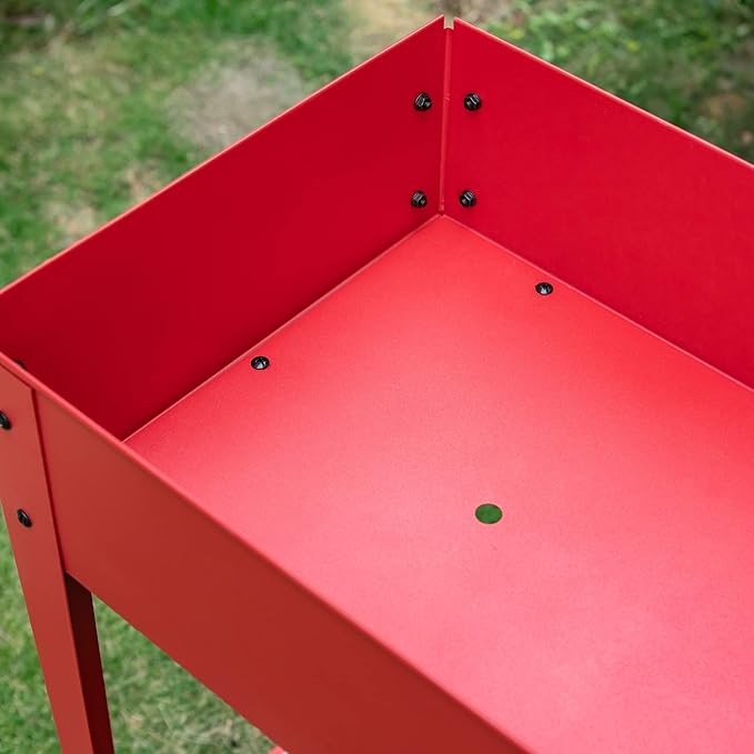 Sophia & William Planter Raised Beds with Legs and Wheels, Outdoor Metal Planter Box Elevated Garden Bed with Lower Shelf for Vegetables Flower Herb, Red