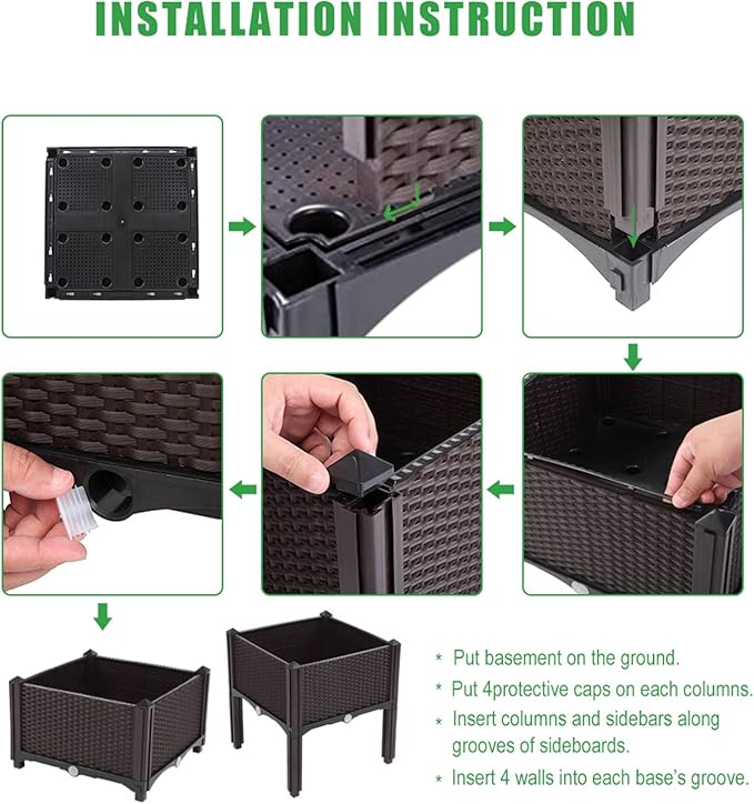 Outvita 4 Sets Raised Garden Bed with Legs, Square Elevated Planter Garden Box with Drainage Plug for Indoor Outdoor Planting Flowers Vegetables Tomato and Herbs(Brown)