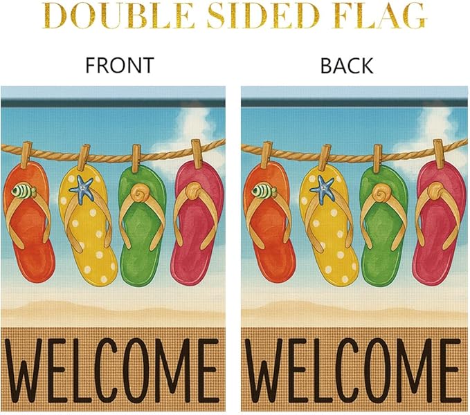 Summer Flip Flop Garden Flag 12x18 Inch Double Sided Outdoor Yard Banner Colorful Beach Sandal Design Welcome Sign for Pool Patio Porch Home Decoration