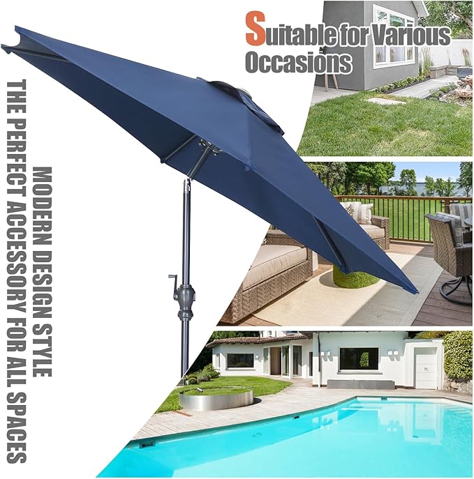 GDY 7.5ft Patio Umbrella Outdoor Umbrella with Tilt, Crank and Umbrella Weighted Base, for Yard/Outdoor/Wedding Parties and Events (Navy Blue)