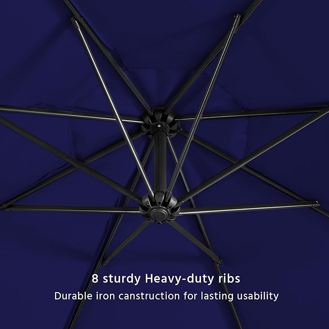 Yaheetech 10FT Patio Offset Umbrella - Cantilever Hanging Outdoor Umbrellas w/UV Protection & 8 Ribs & Handy Crank & Cross Base for Market/Garden/Lawn/Deck/Backyard/Pool - Blue