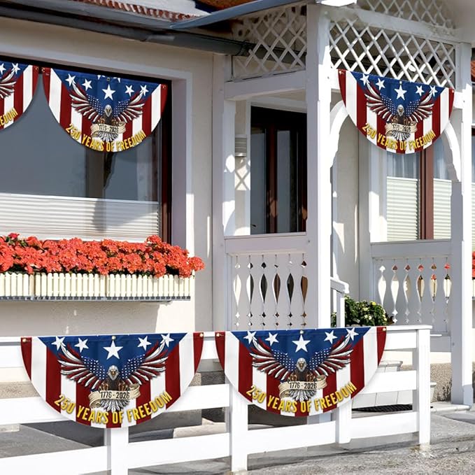 FLAGWIX 250 Years Anniversary Patriotic Eagle Fan Flag - Polyester Double-sided Bunting Flags For Outside 1.5x3 ft - 4th of July Decorations for Home Yard Garden Decor Banner, Gifts For Men Women