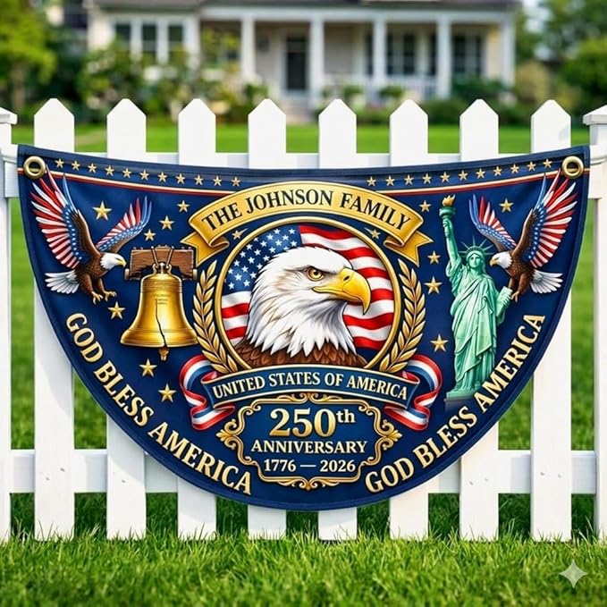 Personalized 250th Semiquincentennial Bunting Flag, Custom Family Name USA 250th Anniversary Flag, America 1776 2026 Banner, USA 250 Years Outdoor Decor, Patriotic Gift for Family