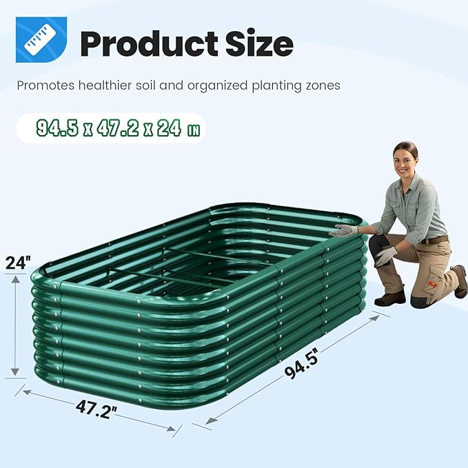 Quictent Galvanized Raised Garden Bed Kit, 8x4x2 ft Oval Metal Planter Box Tall for Vegetables Outdoor Backyard, Strengthened by Crossbar, Dark Green