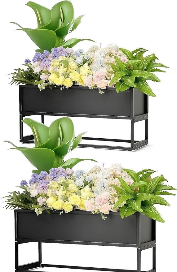 Cocoyard Elevated Planter Box - Durable Raised Garen Bed with Drainage Holes for Tall Plants, Herbs, and Flowers - Indoor or Outdoor Rectangular Planter. Modern Décor (Black, 28.75"L x 14"H - 2 Pack)