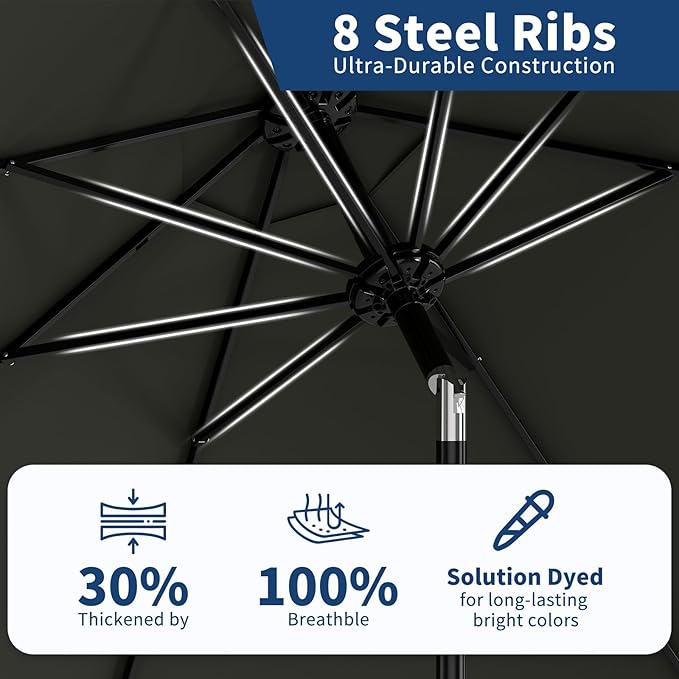 GarveeLife 9FT Patio Umbrella Outdoor, Table Umbrella with Push Button Tilt and Crank, 8 Sturdy Ribs UV Protection Waterproof for Garden, Pool, Market, Deck (Gray)