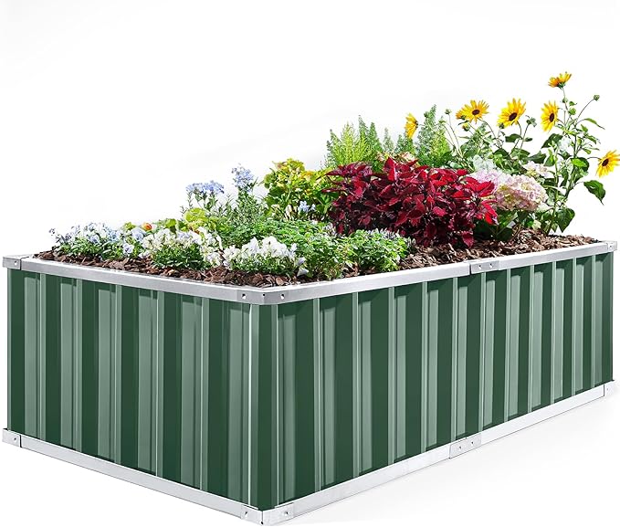 KING BIRD Raised Garden Bed 68" x 36" x 18" Heightened Galvanized Steel Metal Planter Box Outdoor for Deep-Rooted Vegetables, Flowers, Large Raised Bed Kit (Green)