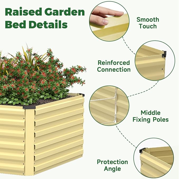 8x4x2 ft Outdoor Raised Garden Bed, Large Metal Planter Raised Beds, Planters for Outdoor Plants for Vegetables, Flowers, Herbs, Fruits, and Succulents.(4 Pcs,Yellow)