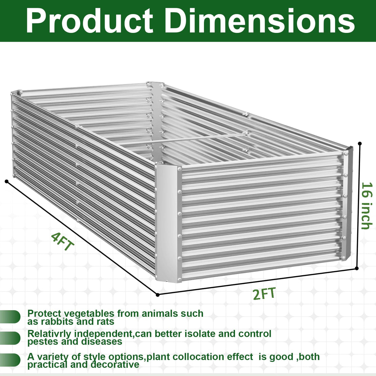 2 Pack Tall Corrugated Galvanized Steel Raised Garden Bed Outdoor (4x2FT)