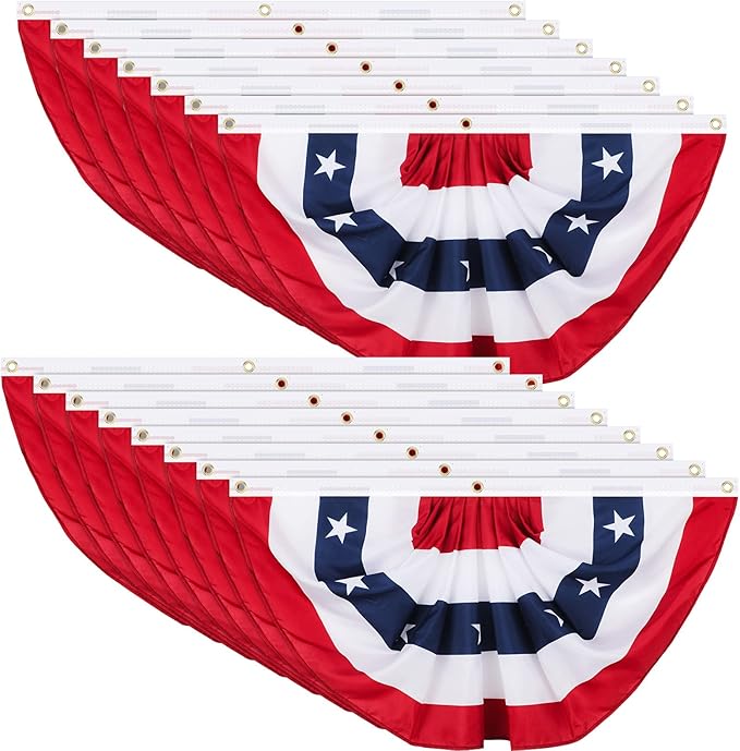 Tatuo 15 Pcs 3 x 6 Feet 250th Anniversary Pleated Fan Flags, 4th of July Patriotic Decorations American USA Bunting Flag Stars and Stripes Banner for Independence Day Memorial Day