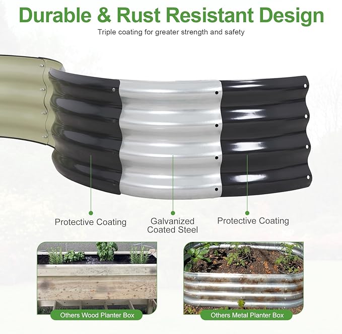 Galvanized Raised Garden Bed- 2Pcs Metal Planter Boxes Outdoor | 12" Tall 36" Round Steel Raised Bed Kit & Fire Pit Ring for Gardening with Protective Tape for Vegetables, Flower (Grey)