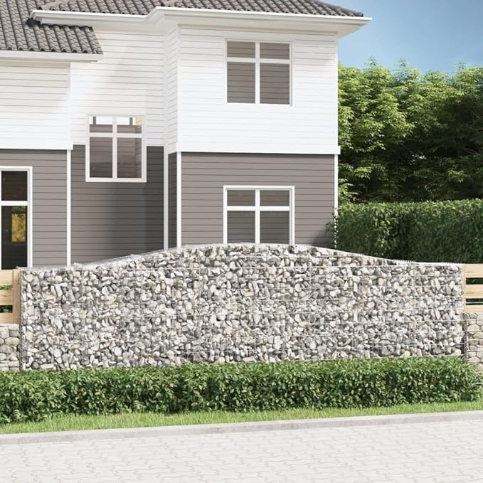 Gabion Basket Silver Galvanized Iron, 157.5 x 19.7 x 47.2/55.1 in, Heavy-Duty Retaining Wall, Outdoor Garden Barrier, Long-Lasting Landscape Solution