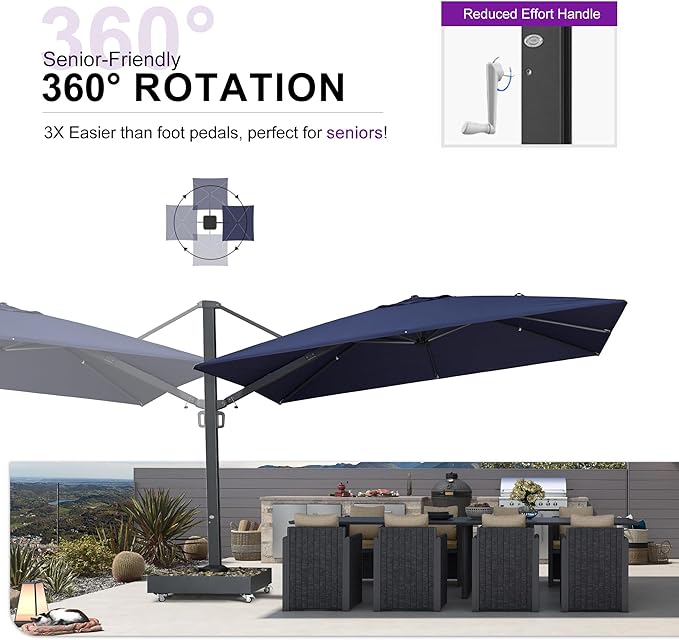 PURPLE LEAF 12' X 9' Rectangle Patio Umbrella Large Outdoor Aluminum Offset Umbrella with 360-degree Rotation Cantilever Umbrella for Garden Deck Backyard Pool Navy Blue