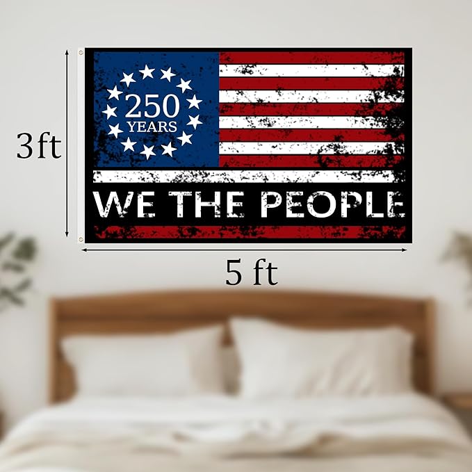250 Year American Anniversary Flag, 3x5 Ft Double Sided American Flag, 1776-2026 250 Years Outdoor Anniversary Banner Decorations with 2 Brass Grommets (A6)