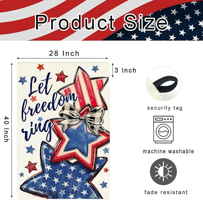 Let Freedom Ring Patriotic House Flag 28x40 Inch Double Sided – Watercolor Stars Red White Blue Heavy Polyester Outdoor Yard Decor for 4th of July, Memorial Day, & Veterans Day