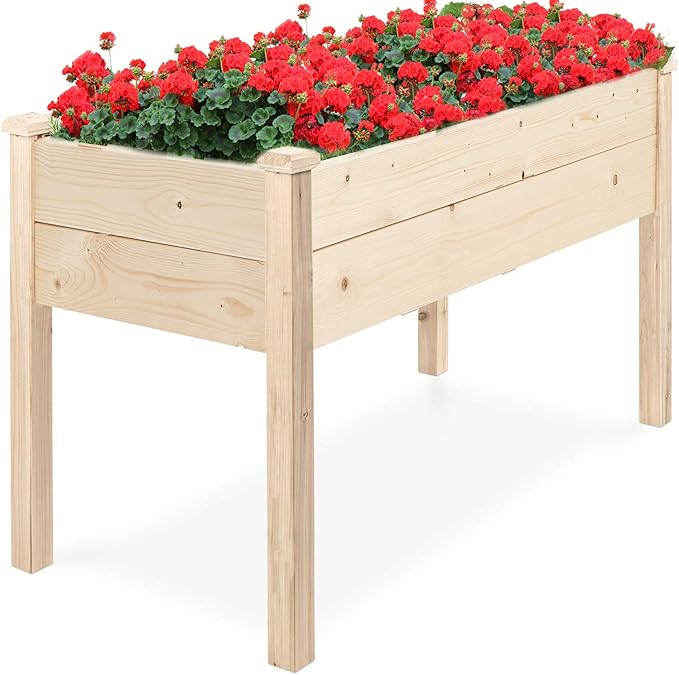 4FT Raised Garden Bed Elevated Wood Planter Box Stand for Backyard, Patio Planters Boxes Kit Flower Plant Grow Box Herb Garden Elevated Garden Bed Outdoor Indoor Patio Greenhouse