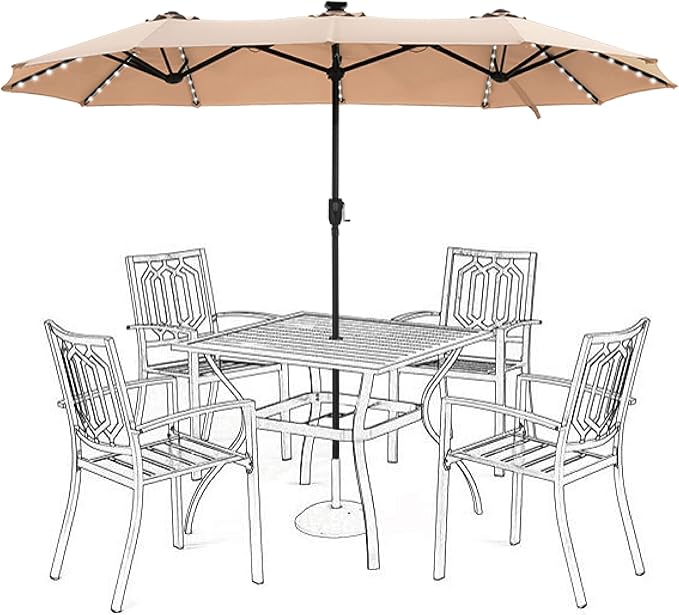 HERA'S PALACE 13ft Patio Umbrella with 120 LED Solar Lights Double Sided Outdoor Umbrella for Patio 8 Colors Changing Table Umbrella Outdoor Patio for Garden Pool