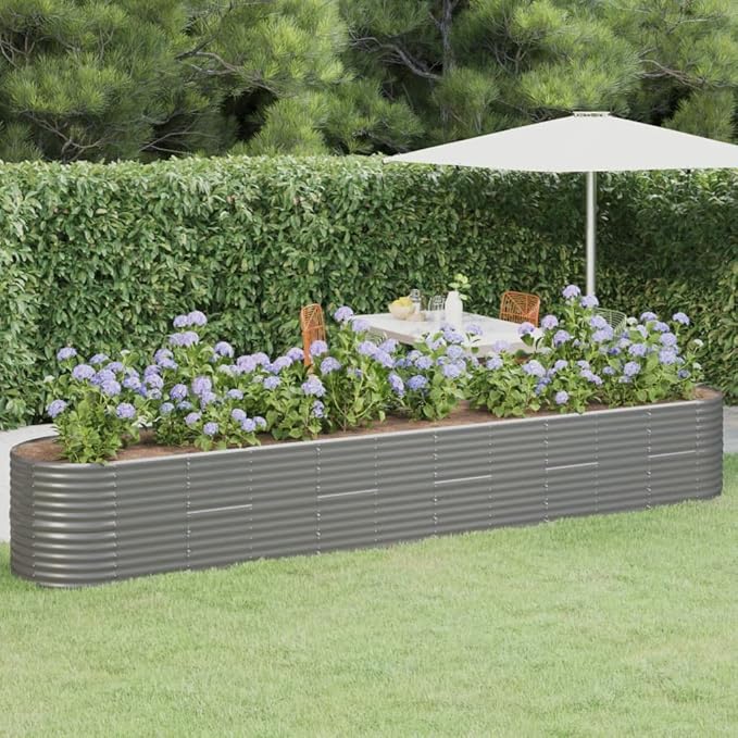 Large Oval Garden Raised Bed, Grey Powder-Coated Steel Planter Box for Outdoor Plants, 173.2x31.5x26.8 Inch, Durable Metal Garden Bed for Vegetables, Herbs, Flowers