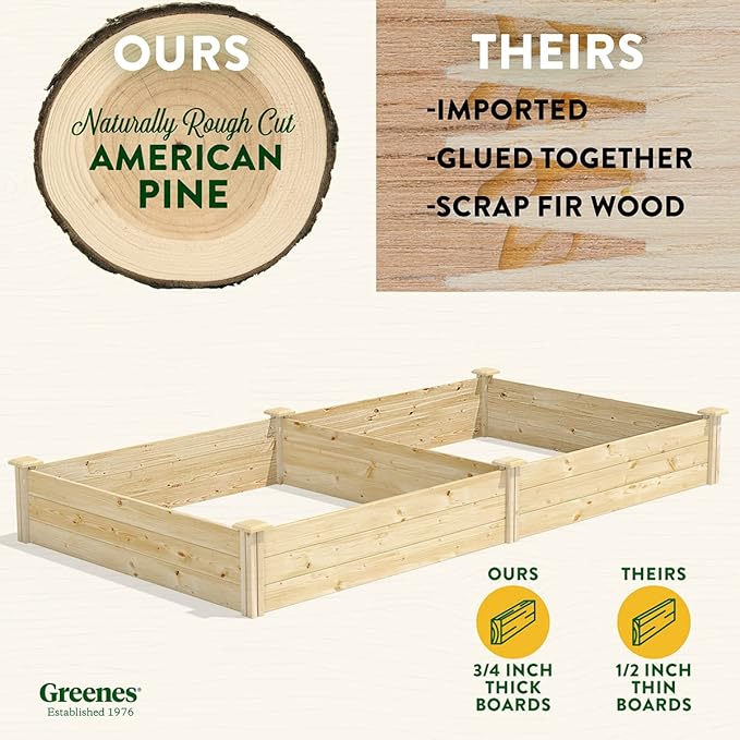 Greenes Fence Original Pine Raised Garden Bed, 4' x 8' x 10.5" - Made in USA with American Pine