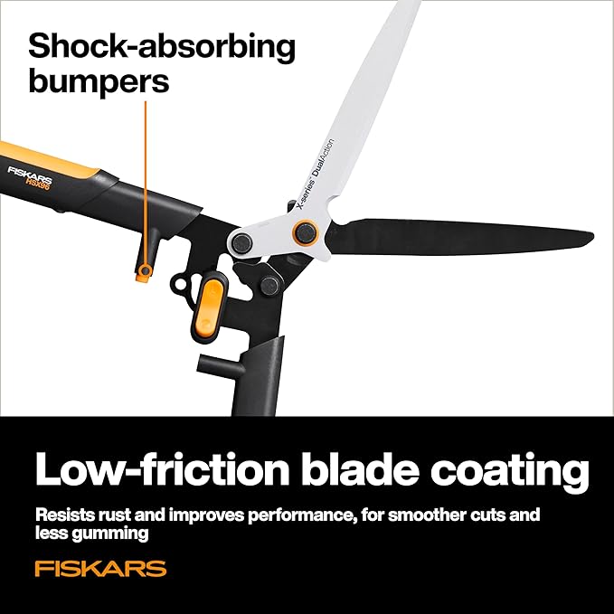 Fiskars DualAction Hedge Shears, 2-in-1 Fast Trimming & PowerCut Hedge Trimmer, Precision-Ground Steel Blades for Clean Cuts, Shock-Absorbing Bumpers & SoftGrip Handles for Comfort