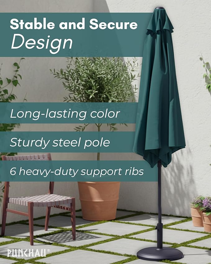 6 Ft Outdoor Patio Umbrella, Easy Open/Close Crank and Push Button Tilt Adjustment - Dark Teal Market Umbrellas