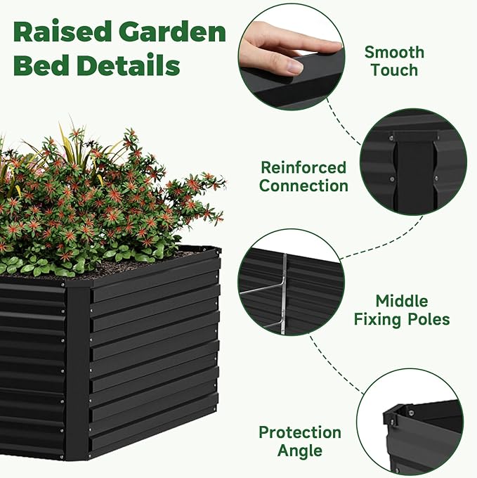 8x4x3 ft Raised Garden Bed, Large Metal Planter Raised Beds, Planters for Outdoor Plants for Vegetables, Flowers, Herbs, Fruits, and Succulents.(2 Pcs, Black)