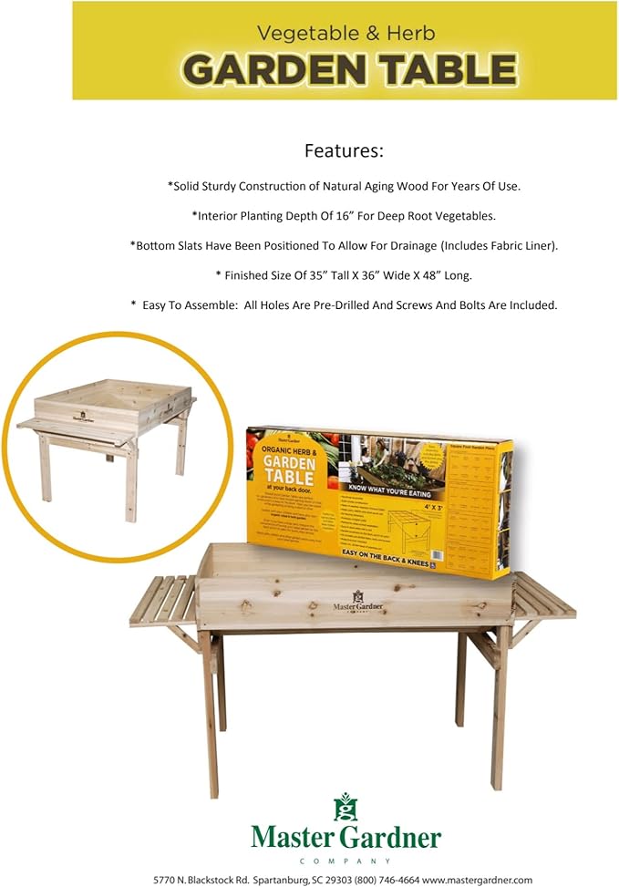 Garden Elements Elevated Garden Bed - 48" x 36" Raised Planter Box - Solid Hardwood Frame with Built-in Storage Shelf - Outdoor Growing for Vegetables, Herbs & Flowers