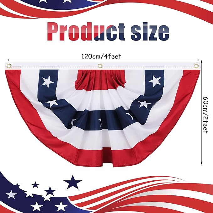 Tatuo 9 Pcs 2 x 4 Feet 250th Anniversary Pleated Fan Flags, 4th of July Patriotic Decorations American USA Bunting Flag Stars and Stripes Banner for Independence Day Memorial Day