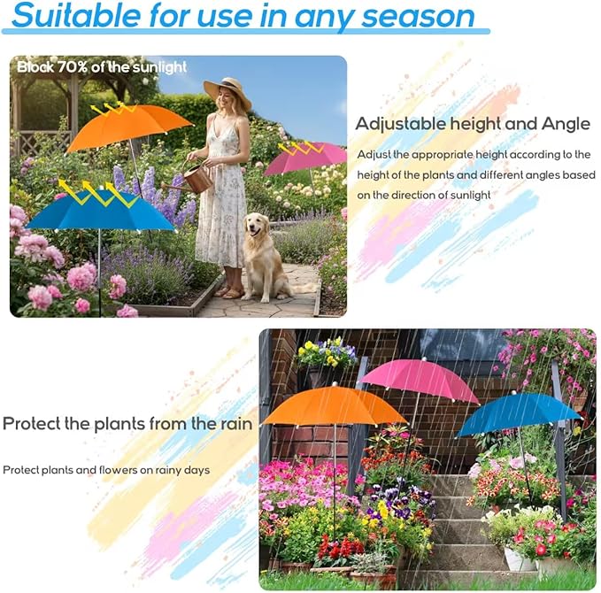 Plant Umbrellas for Outdoor Plants with 3 Garden Tools, Adjustable Height Garden Sun Shade for Potted Plants and Flower Beds, UV Protection Plant Shade Umbrella for Vegetables Patio Garden