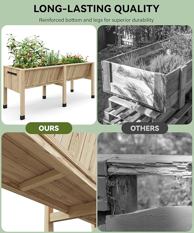 72x26x30 Inch Raised Garden Bed With Leg, Elevated Wood Planter Box Stand for Vegetables, Herbs & Flowers, 6x2x2.5 Ft Outdoor Standing Planter w/Hooks,13.7In Depth Plante for Backyard, Patio, Balcony