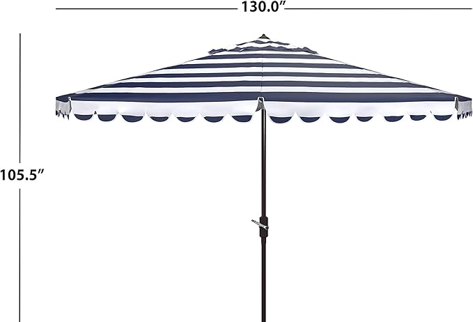 SAFAVIEH 11ft Outdoor Patio Umbrella, Round, Vienna Collection, Navy & White Stripe, Crank, Button Tilt, UV Resistant for Deck, Backyard, Poolside (PAT8111C)