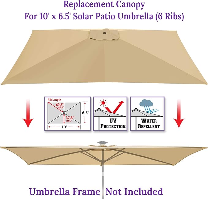 BenefitUSA Top Cover Replacement Umbrella Canopy for 10ft x 6.5 ft 6 ribs Patio Umbrella Outdoor Market (Canopy Only)