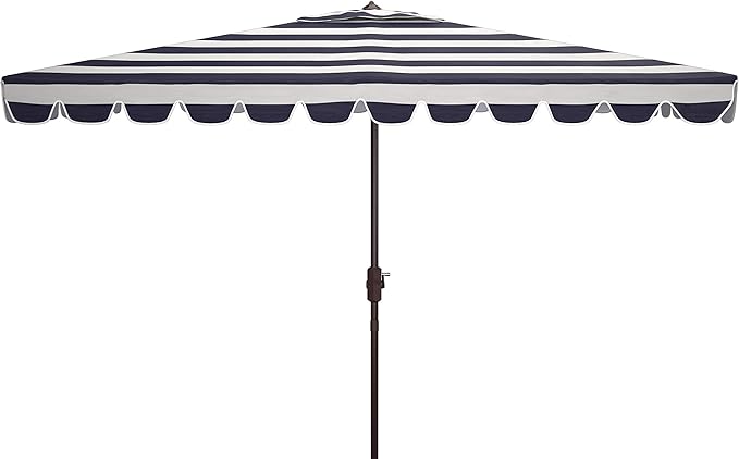 Safavieh PAT8311C Outdoor Vienna Navy and White 6'6" x 10' Rectangle Crank UV Protected Umbrella