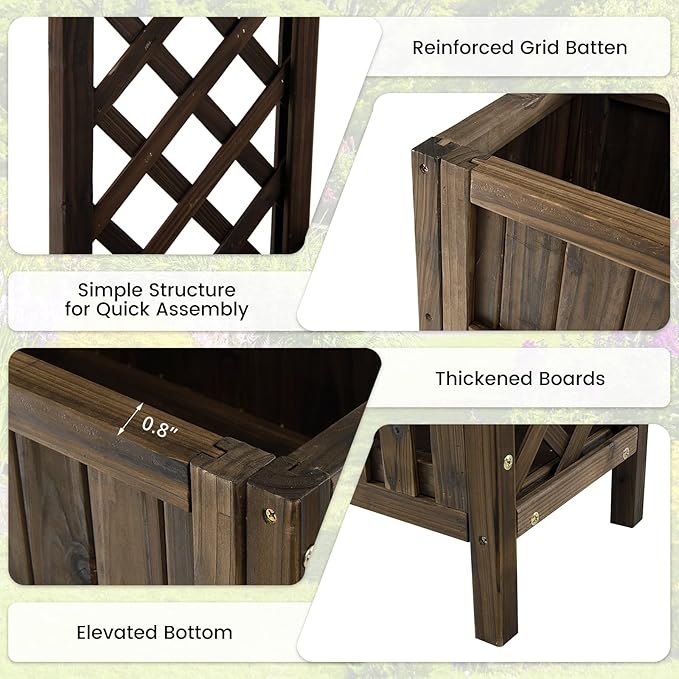 HAPPYGRILL Wooden Raised Garden Bed, 2-Tier Elevated Planter Box Stand with Legs, Storage Shelf, 35.5” Height, Carbonized Fir Wood Garden Bed for Vegetable Fruit Herb Flower