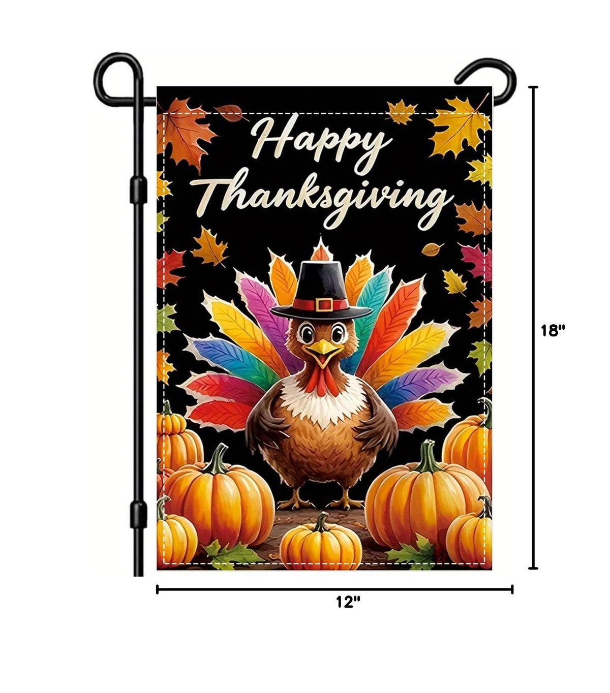 Happy Thanksgiving Turkey Garden Flag 12 x 18 inch Double Sided Outside decorations (G051)