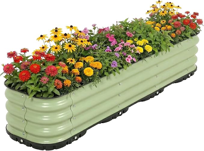 Aoodor Galvanized Raised Garden Bed 63'' Self-Watering Planter Box with Drainage Plug and Water Reservoir for Indoor & Outdoor Gardening, Self-Watering Pot for Balcony, Patio, Backyard, Green