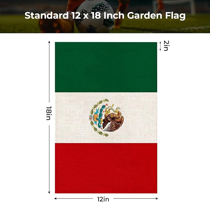 Mexico Garden Flag 12 x 18 Inch, Mexican Yard Flag Double Sided Burlap Outdoor Decor for Porch, Lawn, Mailbox, National Celebrations