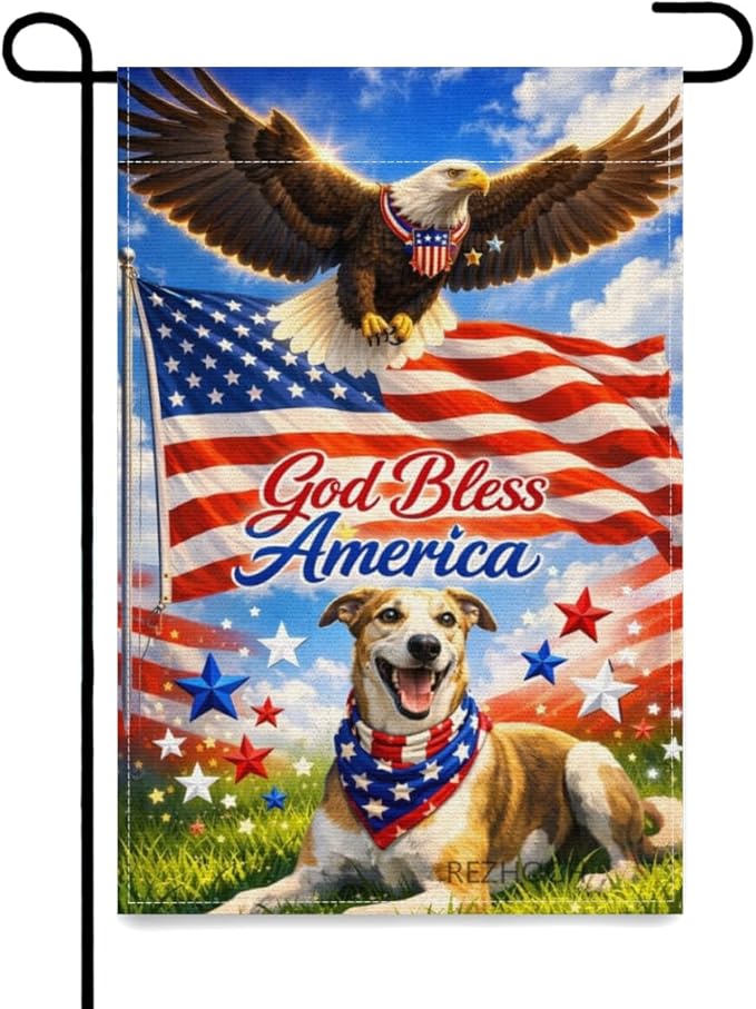 Patriotic Greyhound Garden Flag 12x18 Inch,American Independence Day Outdoor Yard USA Flag Funny Animal,Red White Blue 4th of July Lawn Porch Double Sided Outside Decor