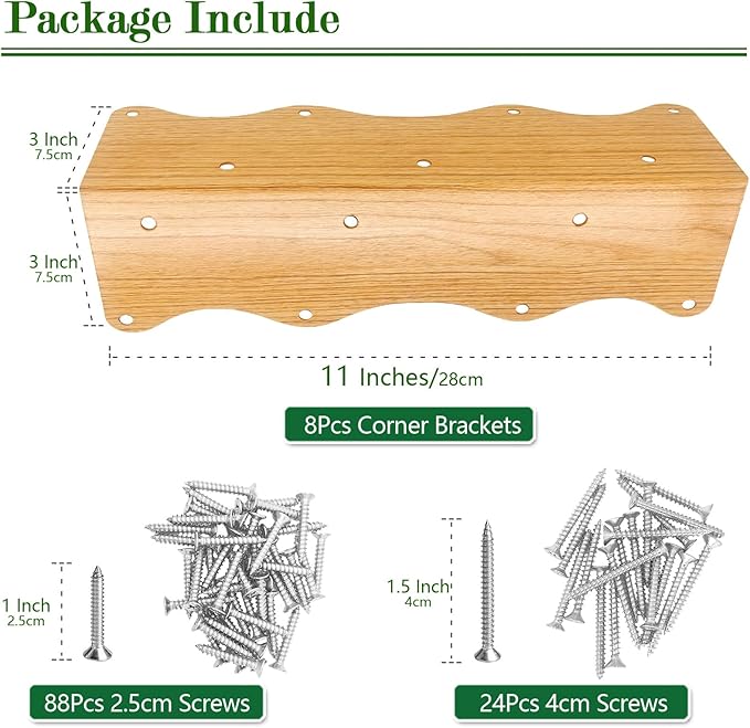 8-Pack Wood Grain Raised Garden Bed Corner Brackets, 11"x3"x3" Metal Corner Supports with Screws, Heavy-Duty Wave Edge Connectors for DIY Wooden Planter Boxes