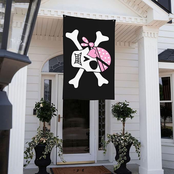 Pink Girl Pirate Skull Flag 3x5 Ft Outdoor Indoor With Grommet Garden Yard Outside Viking Flag Banner Decorative Sign