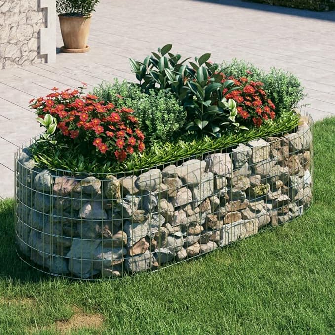 vidaXL Galvanized Iron Gabion Raised Bed - Sturdy and Weather-, Perfect for Garden/Patio Flower Border, Easy Assembly Required, Silver