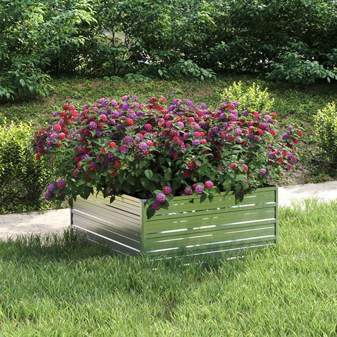 Garden Raised Bed Silver Galvanized Steel, 39.4x39.4x17.7 in Square Outdoor Planter for Vegetables, Flowers, Durable Metal Garden Beds