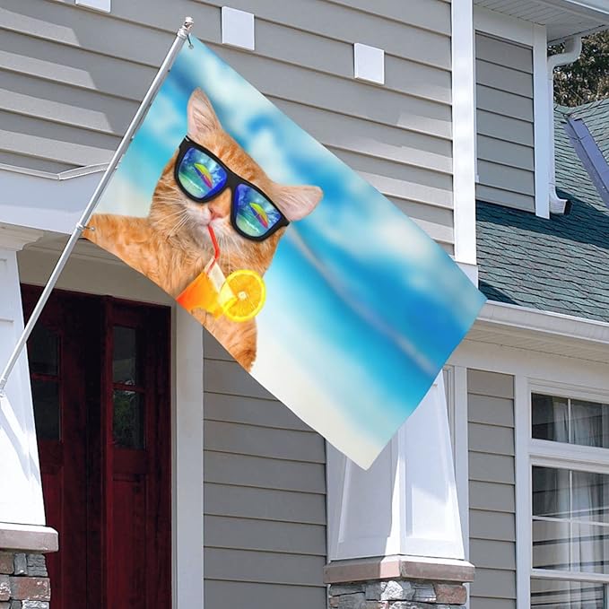 Outdoor Flags Cat Summer Garden flag Double Sided Yard Flags 3x5FT Spring Summer Holiday Garden Decor for Outside, Lawn, Porch, Balcony.