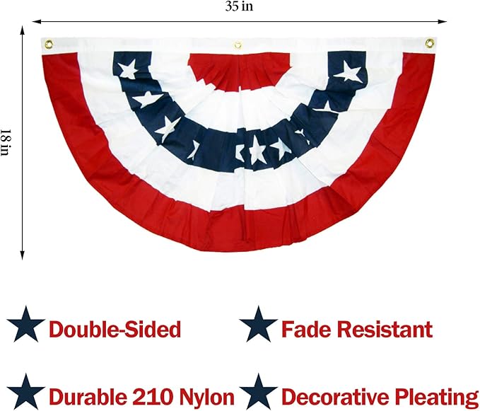 6PCS USA Patriotic Pleated Fan Flags - 3 x1.5 Ft American US Flag Buntings Banner Patriotic Bunting Flag Stars and Stripes Flag Bunting for Memorial Day The 4th of July and Labour Day (18INx35IN)