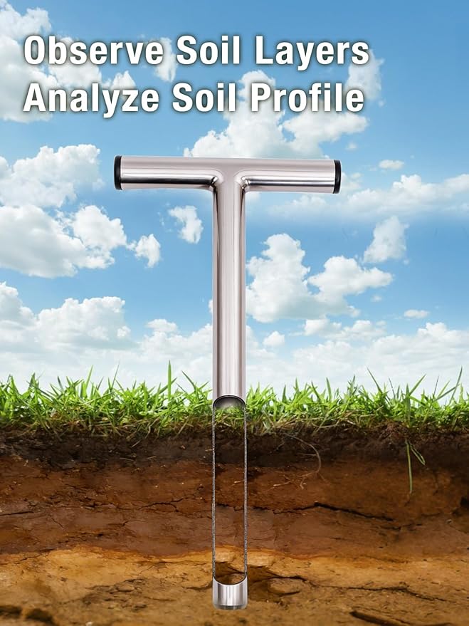 Soil Probe 12in with Pushing Tool, T-Handle Soil Sample Probe Rod Stainless Steel, Soil Sampler Probes for Soil Sampling, Soil Test Kit for Gardening