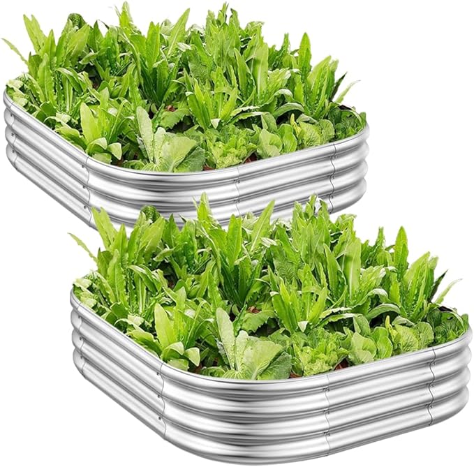 Raised Garden Bed Kit Outdoor, 2pcs 3x3x1FT Galvanized Oval Planter Box, Large Metal Garden Boxes for Planting Vegetables, Fruits, Flowers
